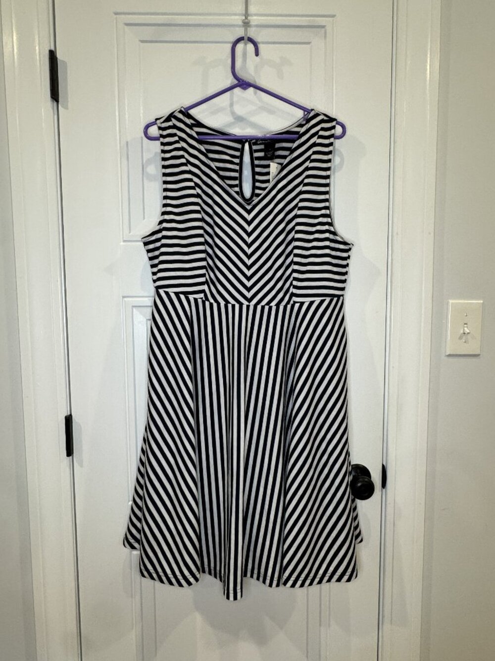 NWT Lane Bryant Navy & White Striped Fit & Flare Dress with POCKETS